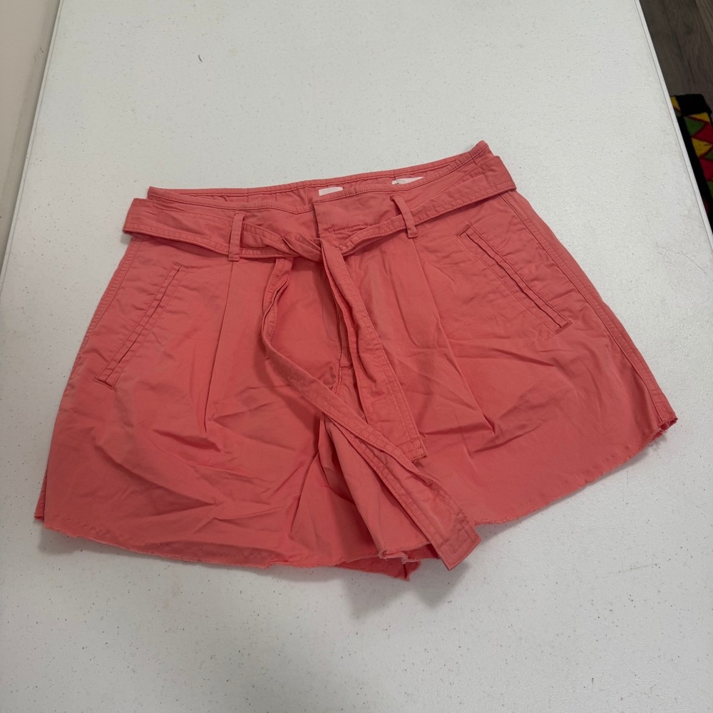 Gap Womens High Rise Wide Leg Crop Shorts Coral Pink Belted Raw Hem‎ Size 10